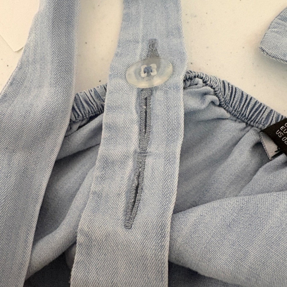 Splash Blue Tencel Chambray Wide Leg Button Side Jumpsuit M Cottagecore - Picture 10 of 16